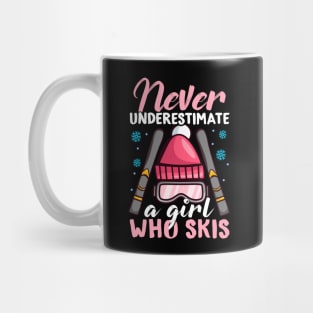 Never Underestimate a Girl who Skis I Winter Skiing design Mug